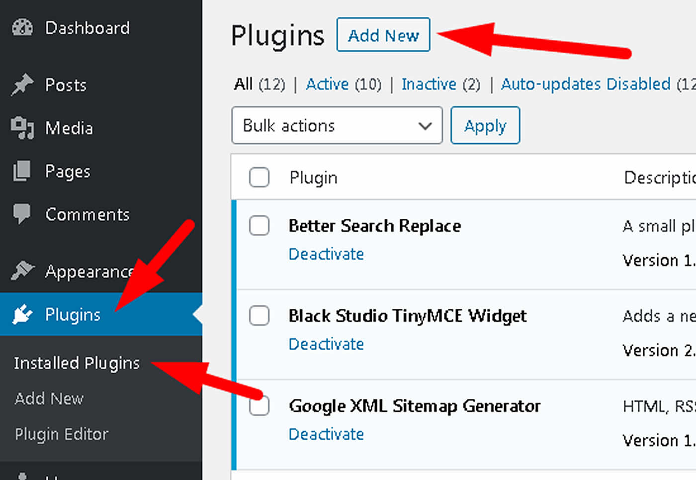 To install a WordPress plugin manually, you first need to go to plugins, installed plugins, and then click on add new.